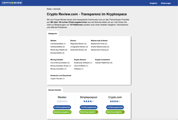 Neue Bewertungsplattform für den Kryptospace