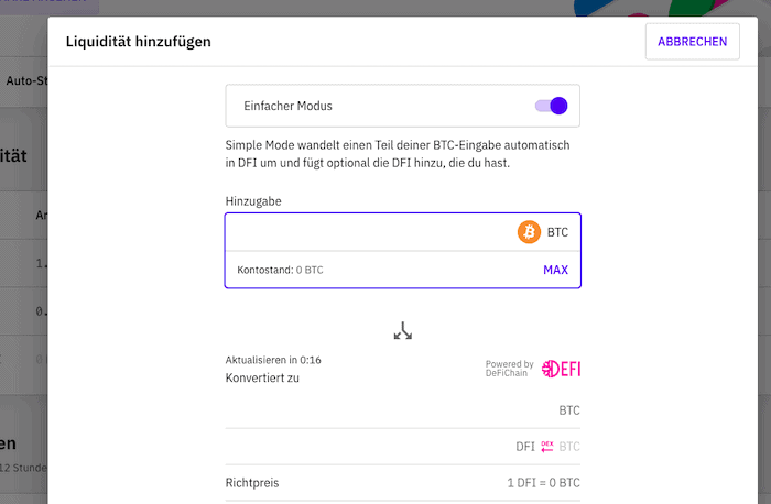 Liquidität hinzufügen